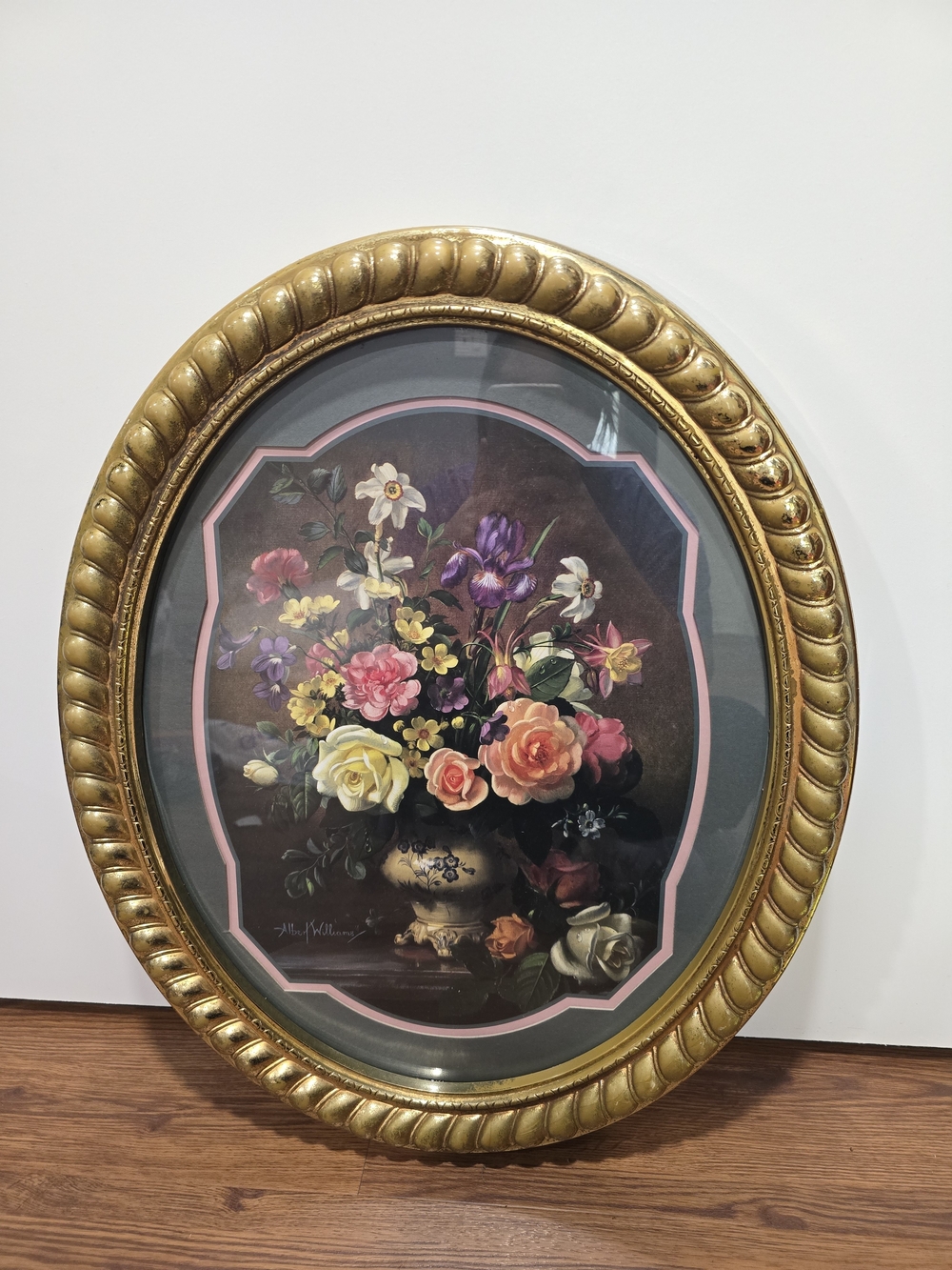Home Interiors Gold Framed Floral Still Life Wall Art with Pink Accents